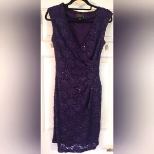 Collection Dressbarn Purple Lace Sleeveless Sequin Special Occasion Dress Sz S